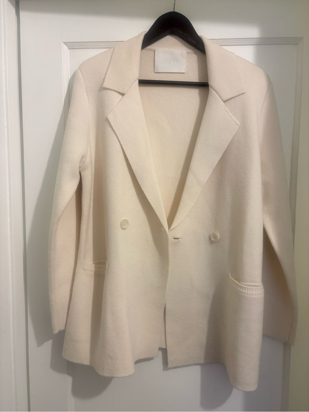 Sablyn Cream Cashmere 2 Button Double-Breasted Knit Blazer
